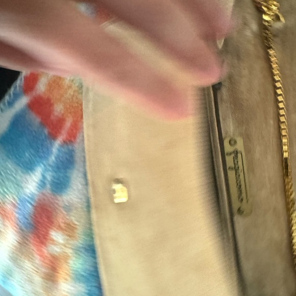 Fragiacomo purse clutch leather suede bag gold tone chain taupe Made in Italy - Picture 11 of 13